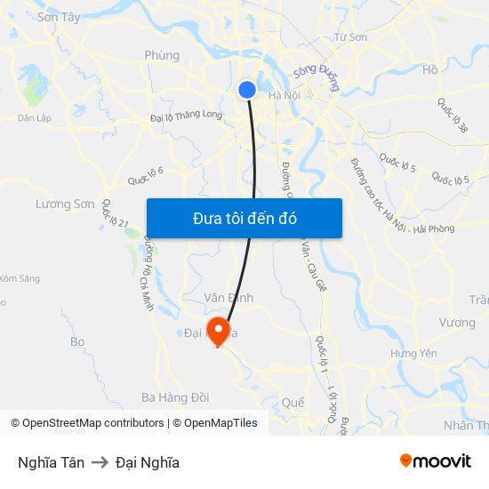 Nghĩa Tân to Đại Nghĩa map