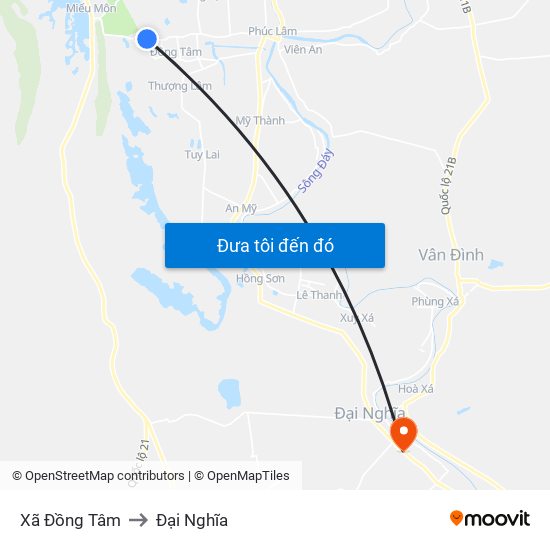 Xã Đồng Tâm to Đại Nghĩa map