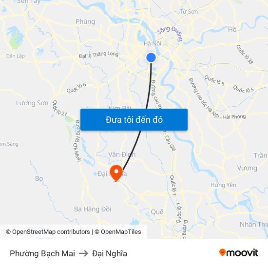 Phường Bạch Mai to Đại Nghĩa map