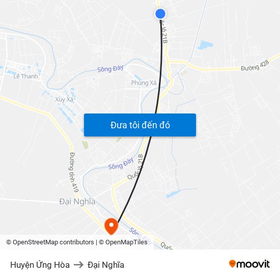 Huyện Ứng Hòa to Đại Nghĩa map