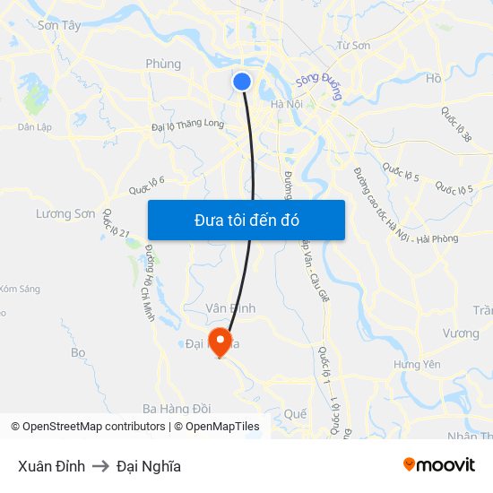 Xuân Đỉnh to Đại Nghĩa map