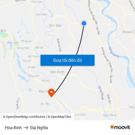 Hòa Bình to Đại Nghĩa map