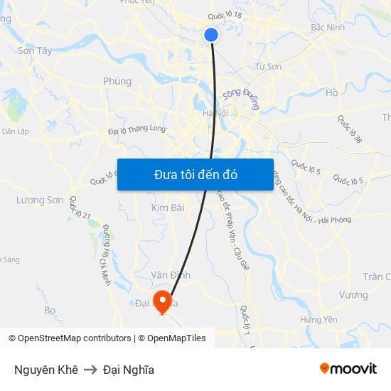 Nguyên Khê to Đại Nghĩa map