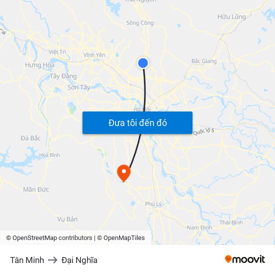 Tân Minh to Đại Nghĩa map