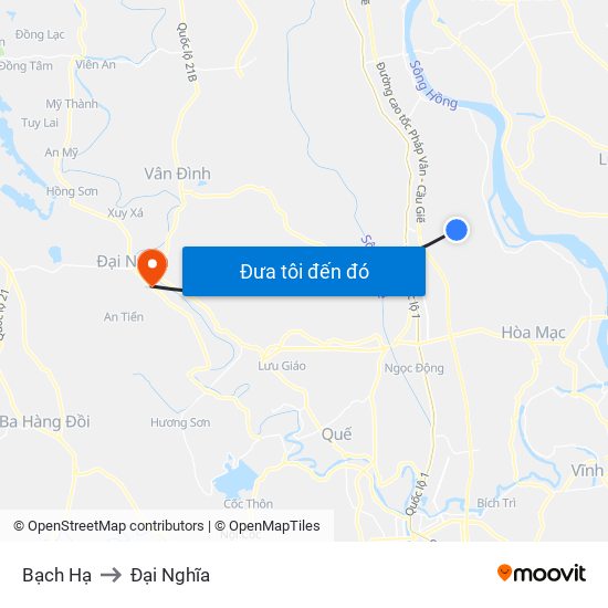 Bạch Hạ to Đại Nghĩa map