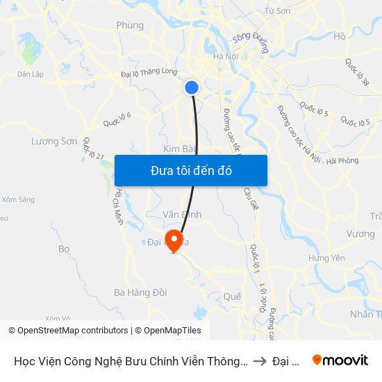 Học Viện Công Nghệ Bưu Chính Viễn Thông - Trần Phú (Hà Đông) to Đại Nghĩa map