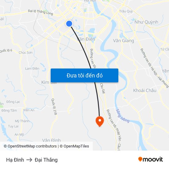 Hạ Đình to Đại Thắng map