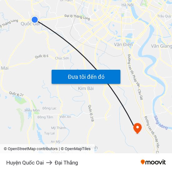 Huyện Quốc Oai to Đại Thắng map