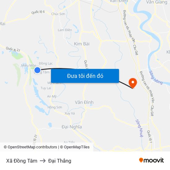 Xã Đồng Tâm to Đại Thắng map