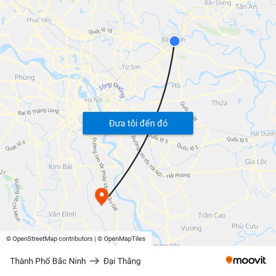 Thành Phố Bắc Ninh to Đại Thắng map