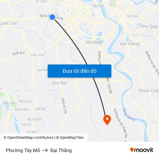 Phường Tây Mỗ to Đại Thắng map