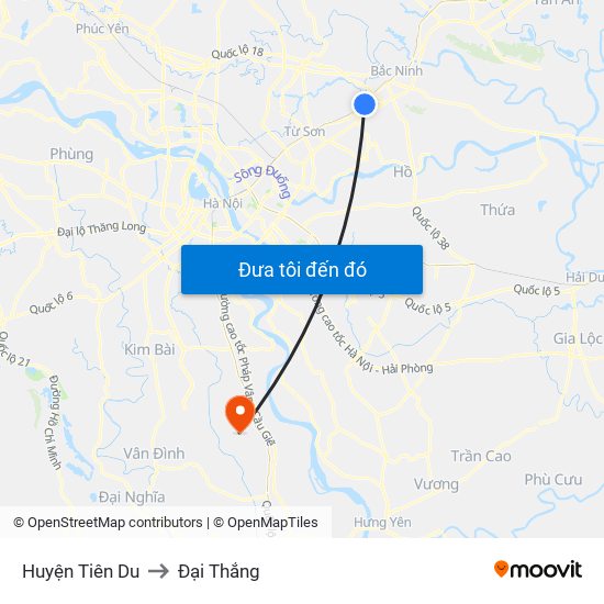 Huyện Tiên Du to Đại Thắng map