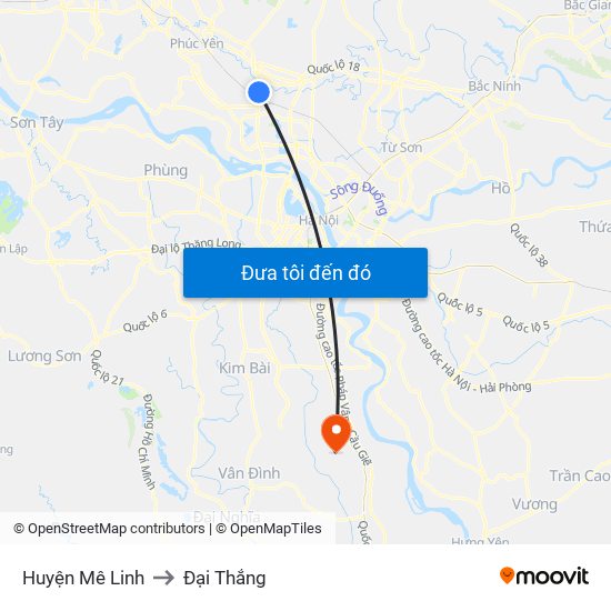 Huyện Mê Linh to Đại Thắng map