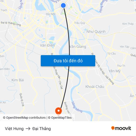 Việt Hưng to Đại Thắng map