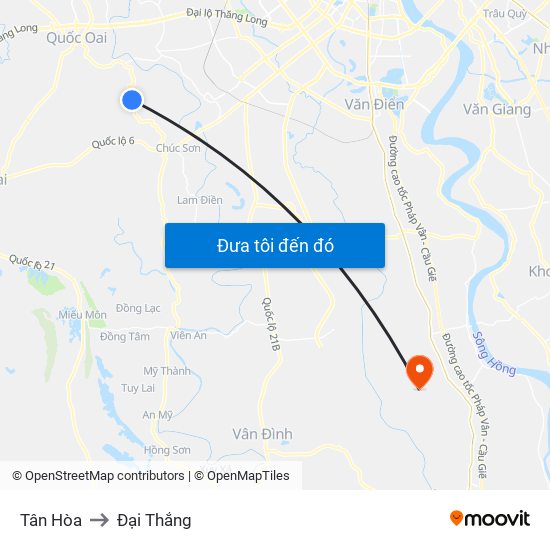 Tân Hòa to Đại Thắng map