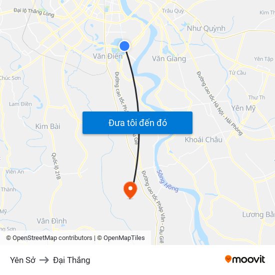 Yên Sở to Đại Thắng map