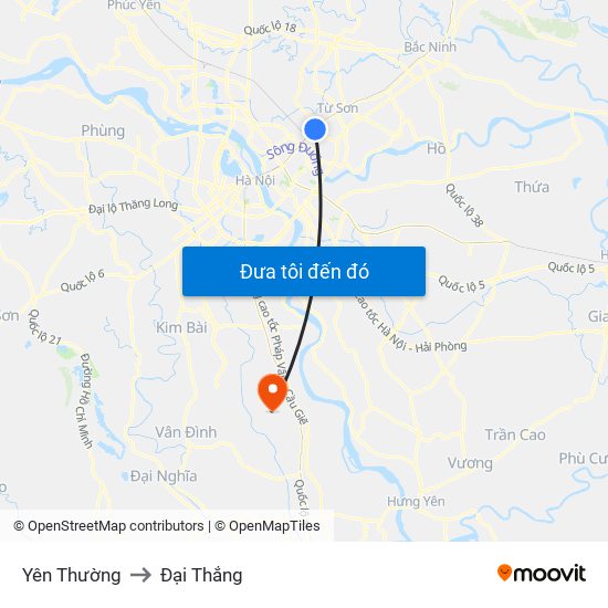 Yên Thường to Đại Thắng map