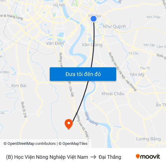 (B) Học Viện Nông Nghiệp Việt Nam to Đại Thắng map