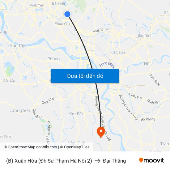 (B) Xuân Hòa (Đh Sư Phạm Hà Nội 2) to Đại Thắng map