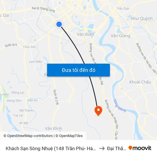 Khách Sạn Sông Nhuệ (148 Trần Phú- Hà Đông) to Đại Thắng map