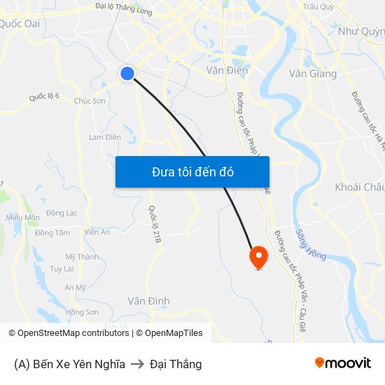 (A) Bến Xe Yên Nghĩa to Đại Thắng map