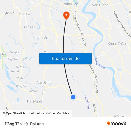 Đồng Tân to Đại Áng map