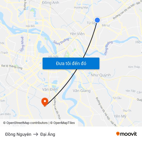 Đồng Nguyên to Đại Áng map