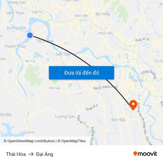 Thái Hòa to Đại Áng map