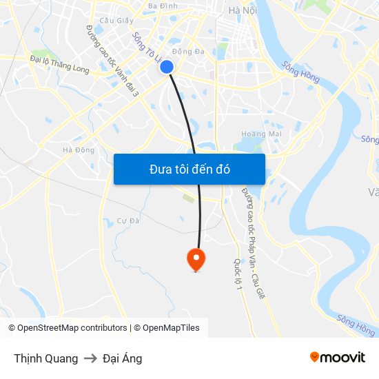 Thịnh Quang to Đại Áng map