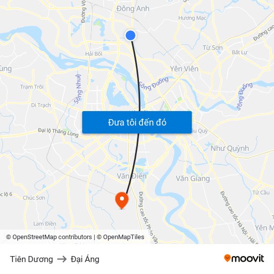 Tiên Dương to Đại Áng map