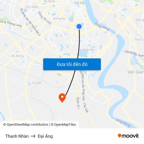 Thanh Nhàn to Đại Áng map