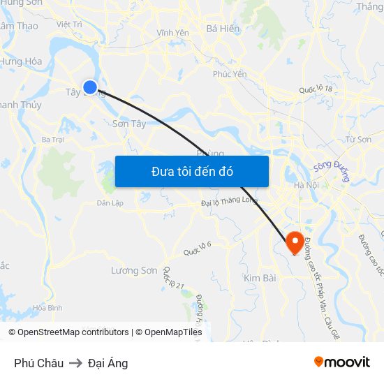 Phú Châu to Đại Áng map