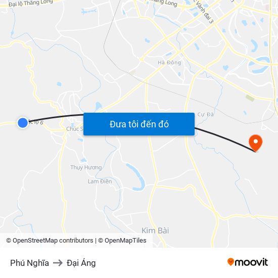 Phú Nghĩa to Đại Áng map