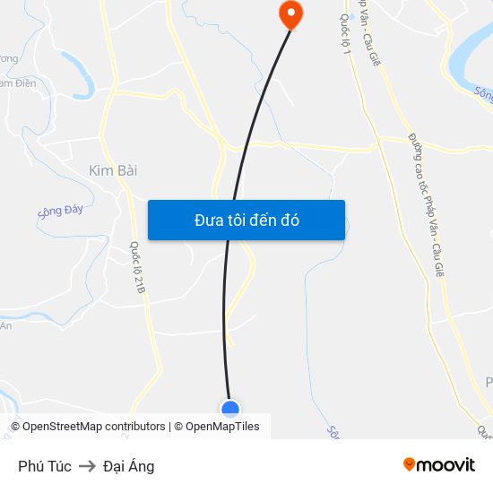 Phú Túc to Đại Áng map