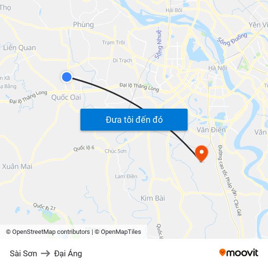 Sài Sơn to Đại Áng map