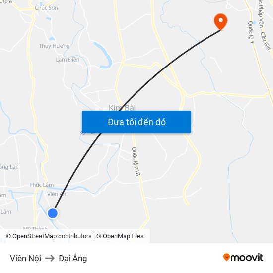 Viên Nội to Đại Áng map