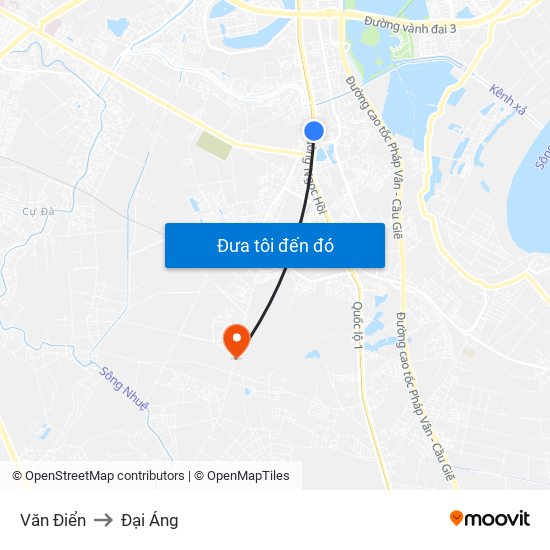 Văn Điển to Đại Áng map