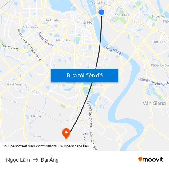 Ngọc Lâm to Đại Áng map