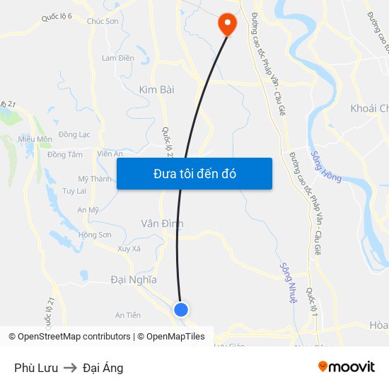Phù Lưu to Đại Áng map