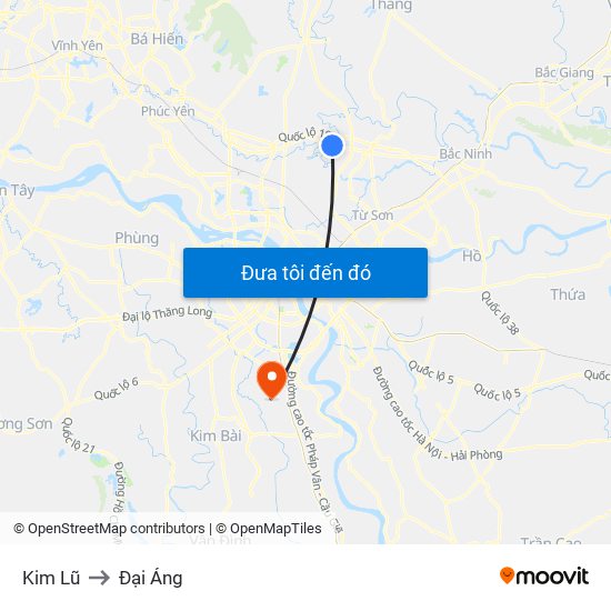 Kim Lũ to Đại Áng map