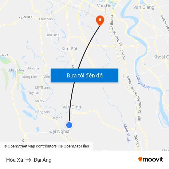 Hòa Xá to Đại Áng map