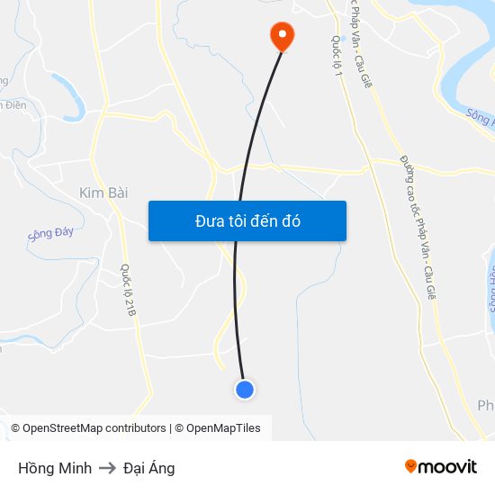 Hồng Minh to Đại Áng map