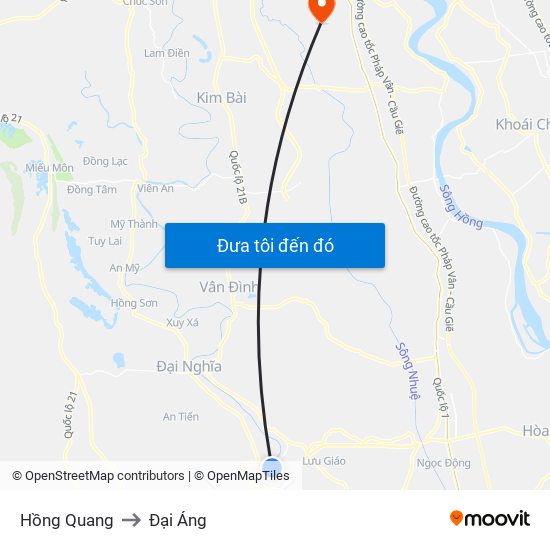 Hồng Quang to Đại Áng map