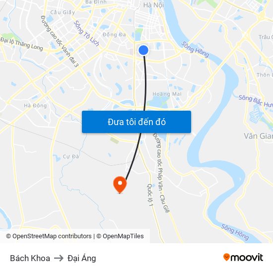 Bách Khoa to Đại Áng map