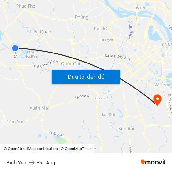 Bình Yên to Đại Áng map