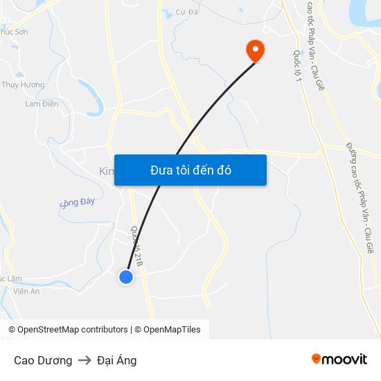 Cao Dương to Đại Áng map