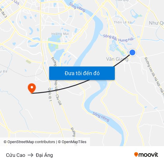 Cửu Cao to Đại Áng map