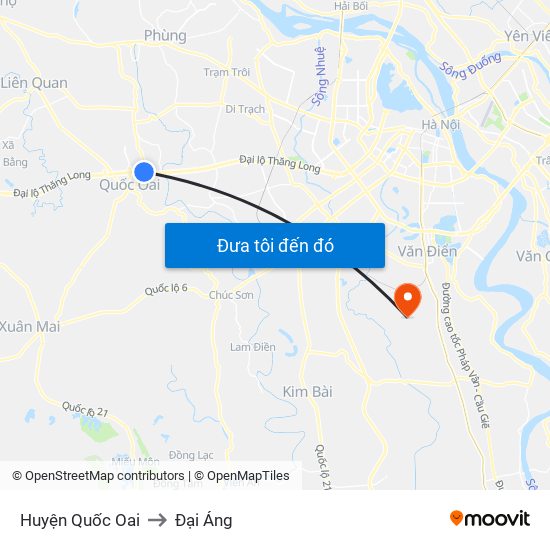 Huyện Quốc Oai to Đại Áng map