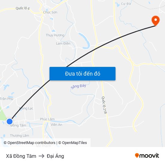 Xã Đồng Tâm to Đại Áng map