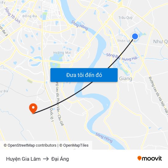 Huyện Gia Lâm to Đại Áng map